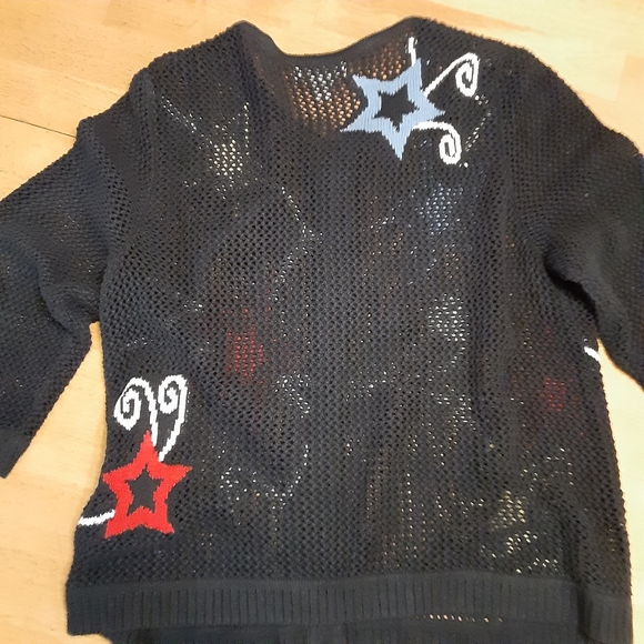 VINTAGE CJ BANKS STAR PATRIOTIC RED/WHITE/BLUE OPEN STITCH BUTTON UP SWEATER 1X - Picture 7 of 9
